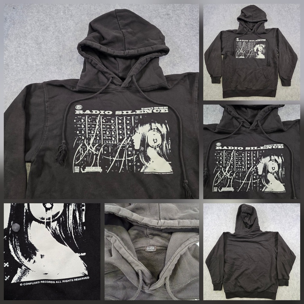 Confused Records Radio Silence Hoodie Mens Large Black DJ Music NYC Sweatshirt